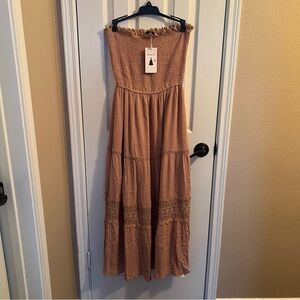 Strapless Tan Maxi Dress